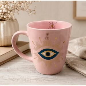 Prima Design Pink Evil Eye Coffee Mug Gold Celestial Mystic Ceramic Cup Boho